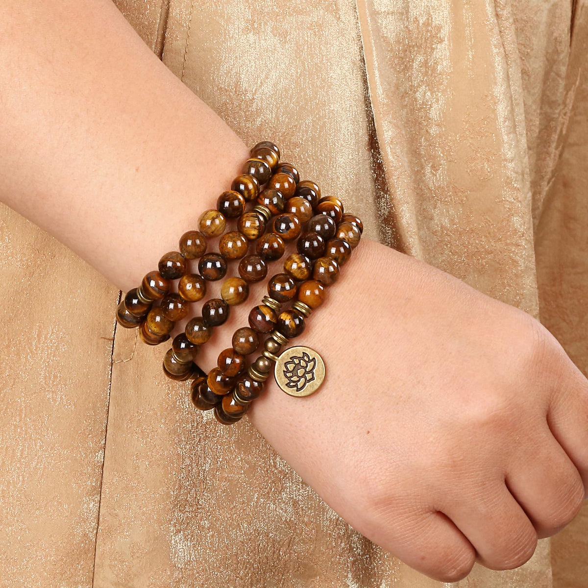 Mala Bead Strand Bracelet (Tiger Eye)