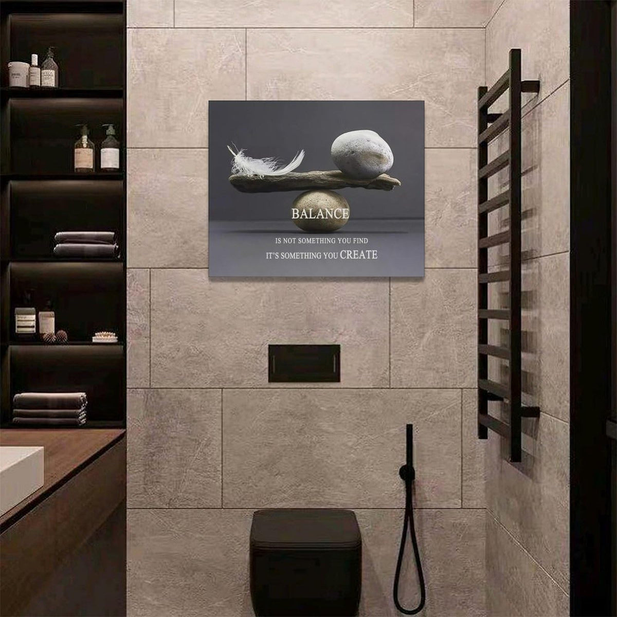 Zen Stone Wall Art Meditation Spiritual Wall Decor Inspirational Balance Feather Pictures Canvas Prints Framed Home Decorations Painting Artwork for Living Room Bedroom Office Bathroom 20"x16" (20"L x 16"W / Inspirational Quotes-Balance)
