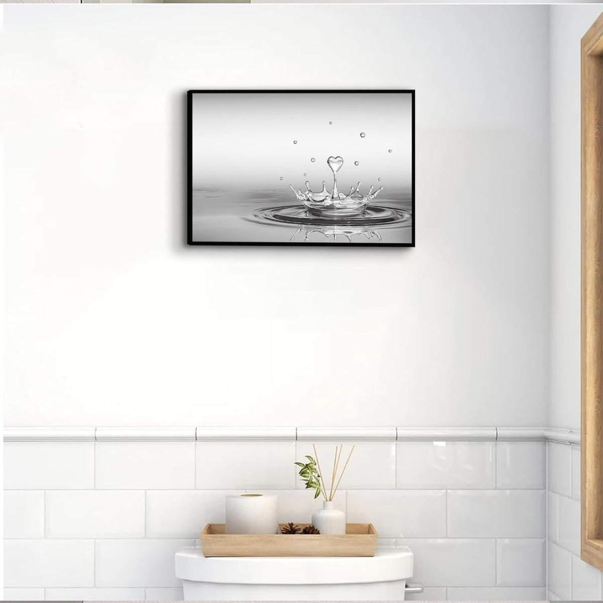 Framed Heart Drop Bathroom Wall Art Black and White Zen Bathroom Wall Art Yoga Meditation Picture Print Wall Decor Spa Room Bedroom Living Room Painting Wall Decorations (Framed Heart Drop / 24"L x 16"W)