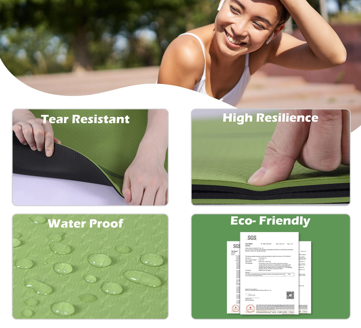Yoga Mat Extra Thick 1 (72"x24"x1/3" / Vibrant Green & Black)