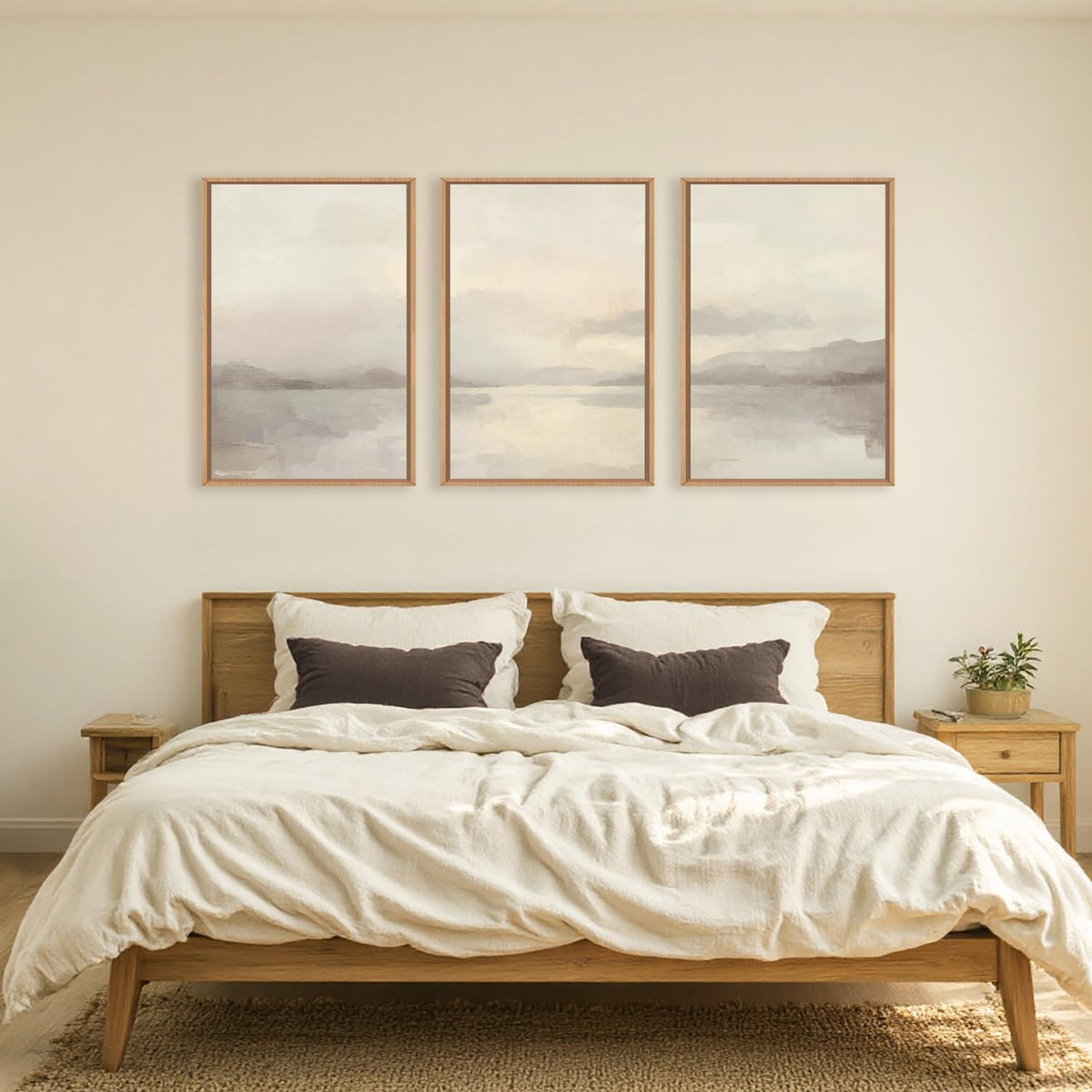 Large Abstract Neutral Beige Pastel Framed Canvas Wall Art (Abstract Neutral Beige Pastel Wall Art / 24"L x 16"W)