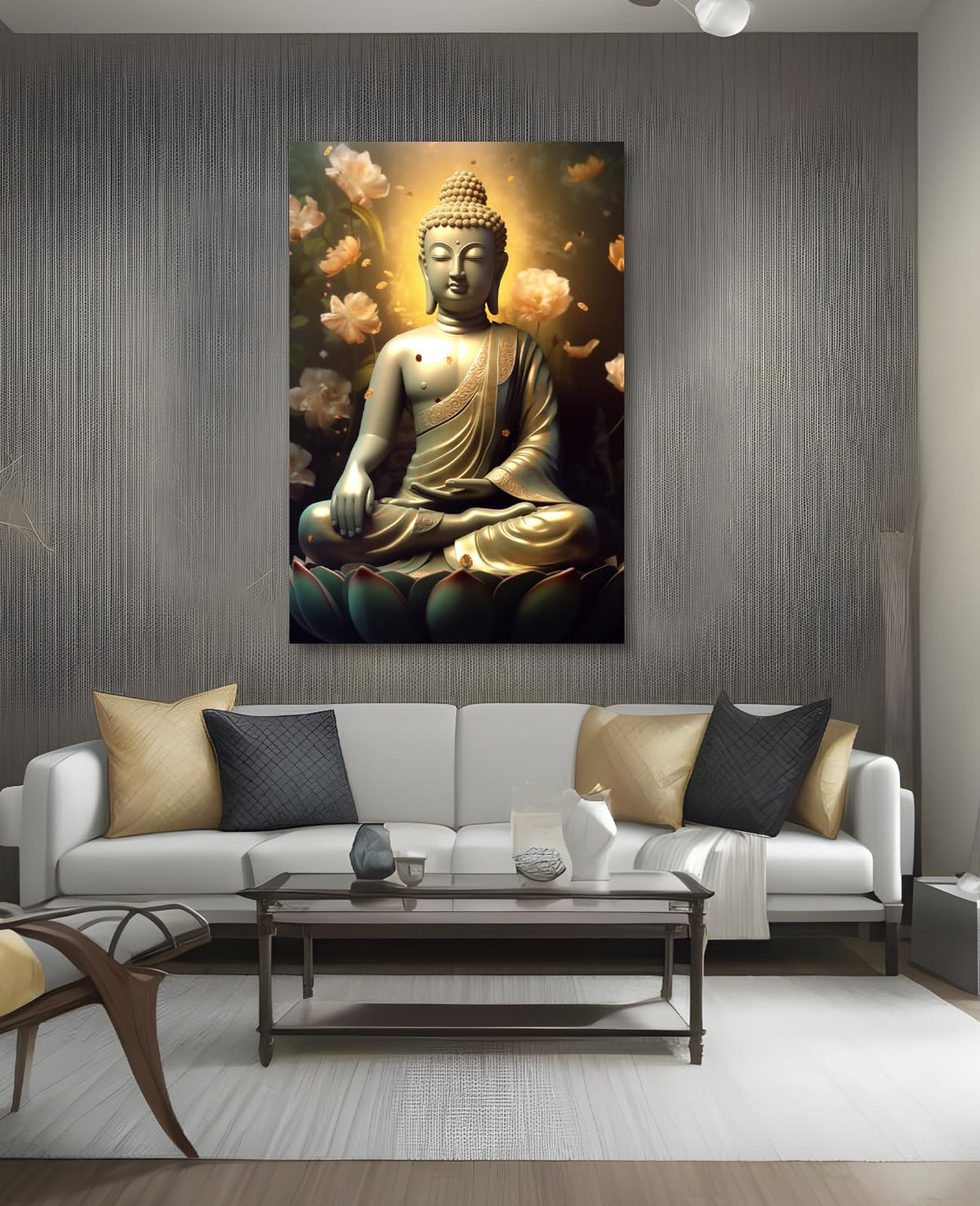 Zen Canvas Wall Art Buddha with Peony Picture Flower Poster Meditation Spiritual Artwork for Yoga Spa Room Bathroom Office Home Decor Framed (18"L x 12"W / Buddha-3)