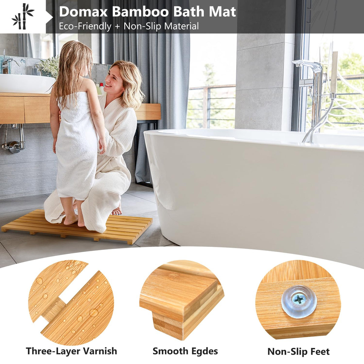 Wooden Bamboo Bath Shower Mat (Natural / 31.3" x 18.1" (Rectangular))