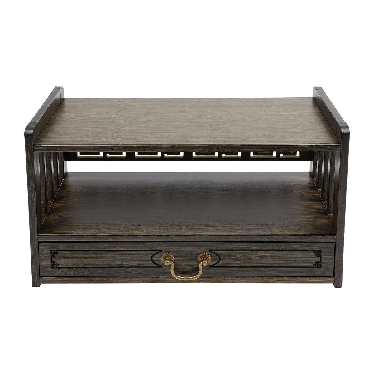 Low 3 Tier Meditation Table with Drawer (Walnut Color / 20.4”W)