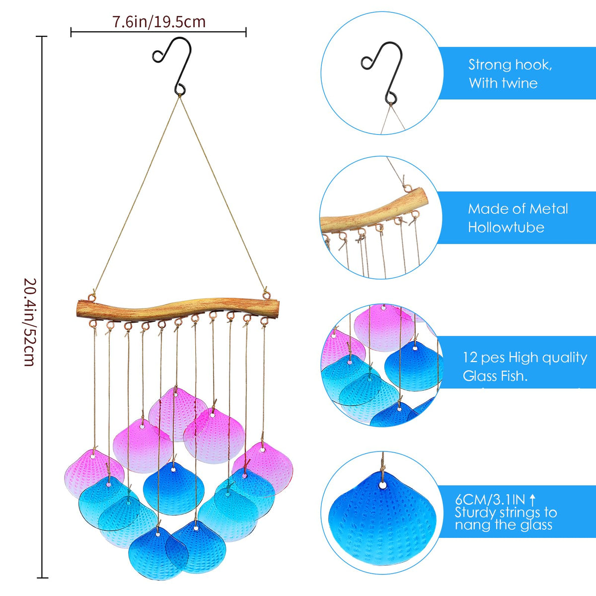 Glass Shell Wind Chimes for Outdoor Decor
