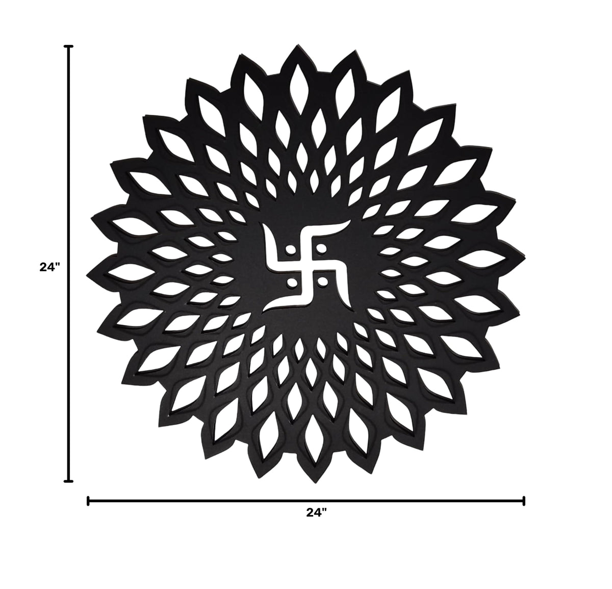 Black Round Decorative Wall Art Mdf Wooden Chakra For Temple (Marking -Black / 24"L x 24"W)