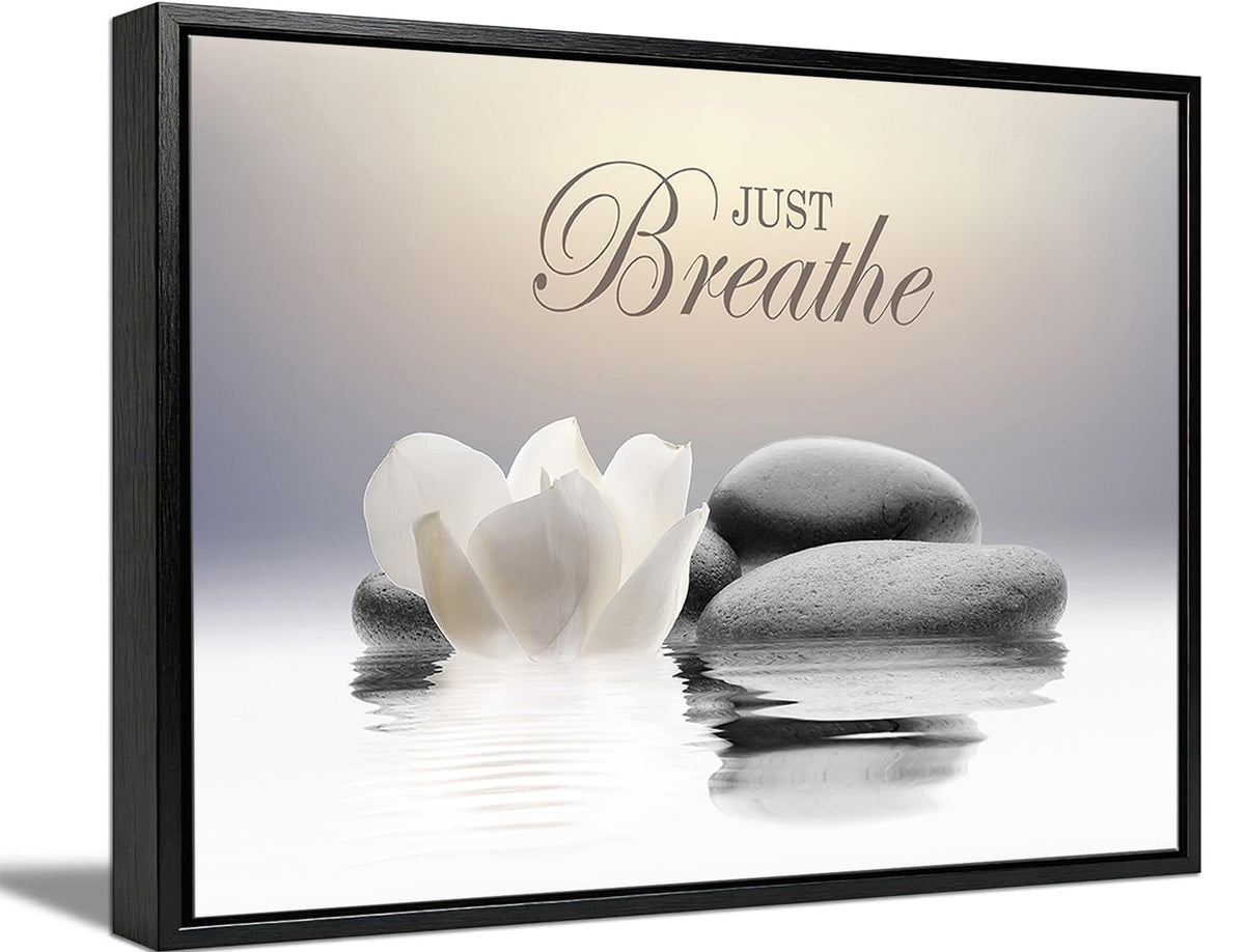 Framed Zen White Lotus Wall Art (Horizontal Zen / 24"L x 16"W)