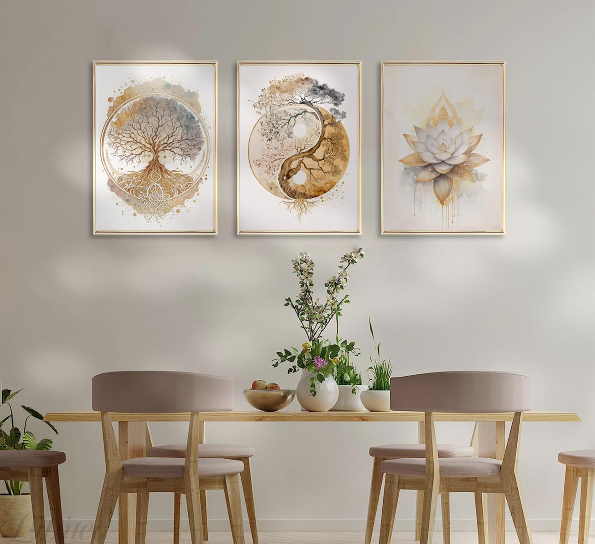Tree of Life Canvas Wall Art Lotus Zen Painting Picture Wall Decor Abstract Yin Yang Fall Art Poster Print Artwork for Living Room Yoga Room Hotel Bedroom Home Decoration (Unframed / 16"L x 12"W)