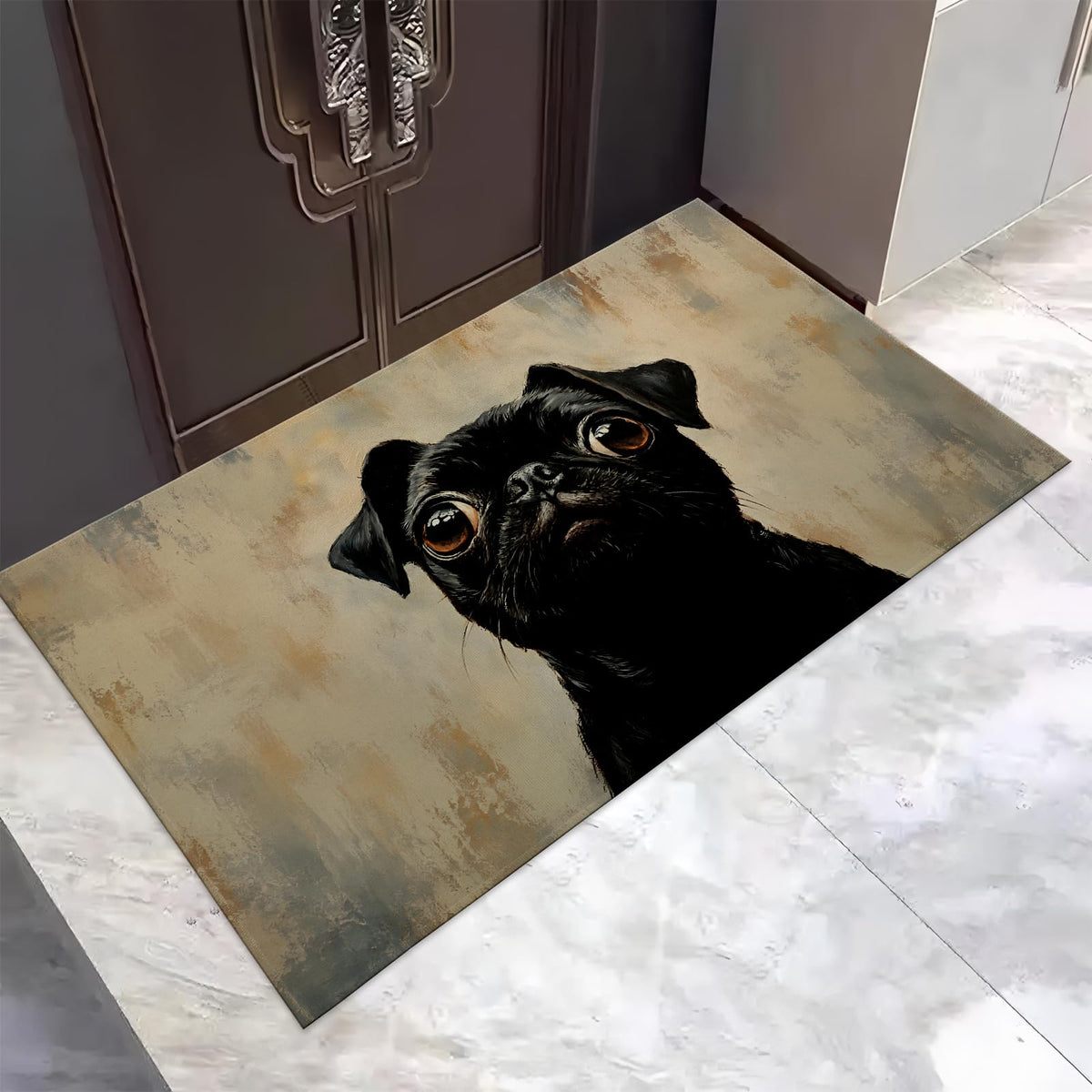 Black Pug Doormat Rug for Entryway (Black Pug)