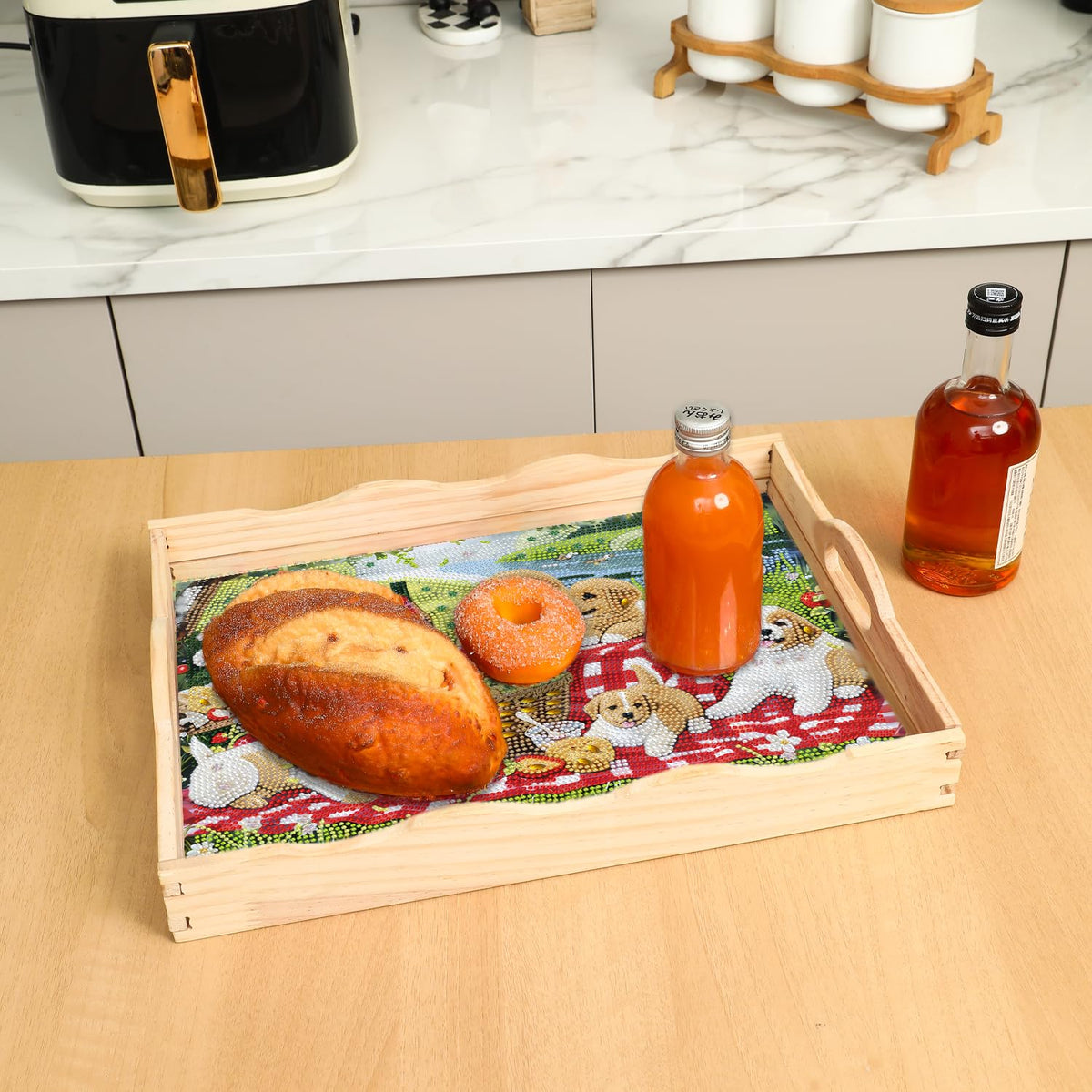 5D Dog Diamond Art Paintings Wooden Serving Trays with Handles (Dog Big)