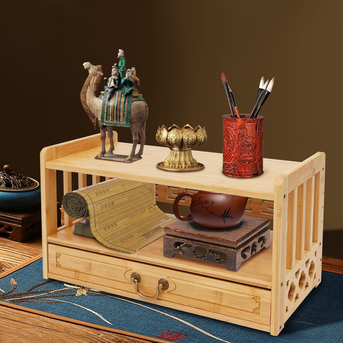 Meditation Storage Table (Wood Color / 20.4×9.8×11in)