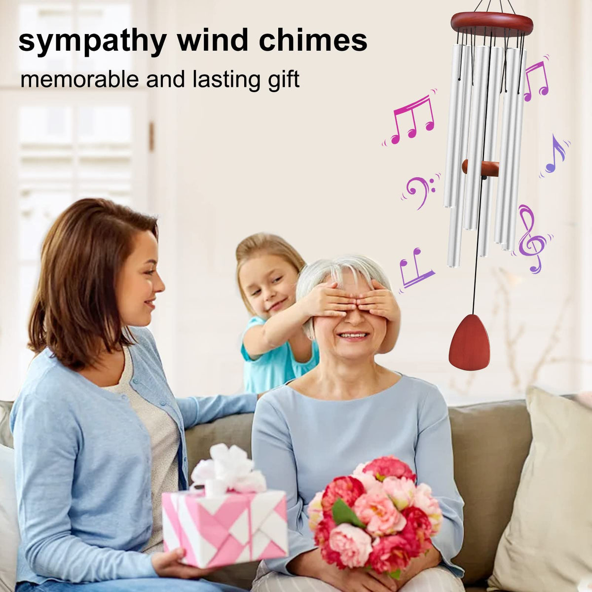 Large Aluminium Wind Chimes Outside (Silver Wind Chimes-36")