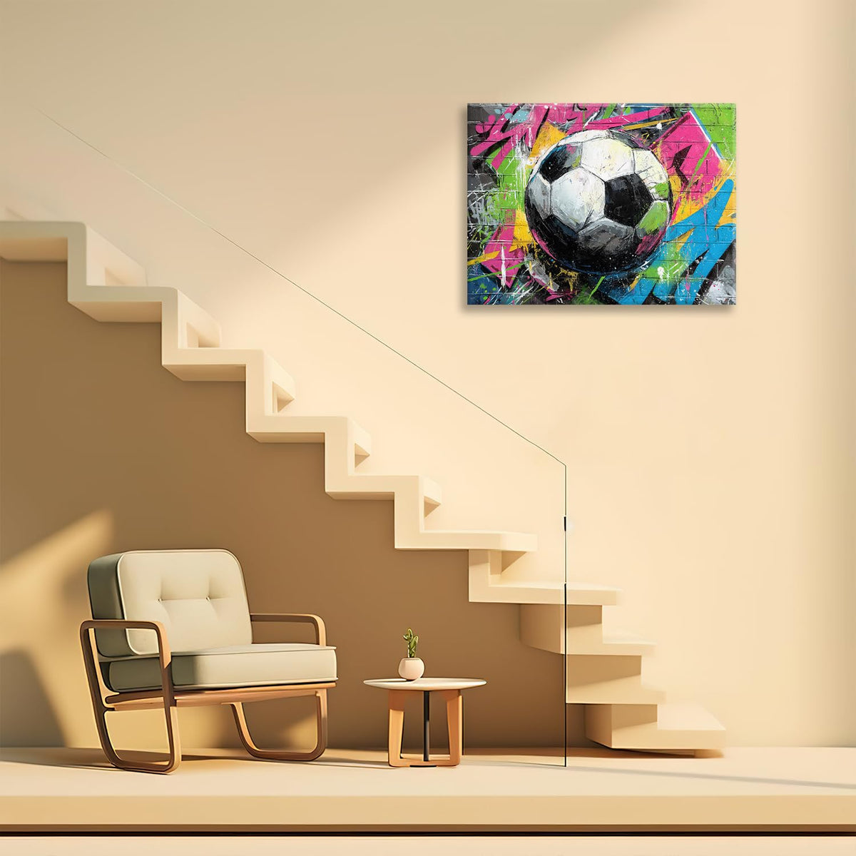 Soccer Canvas Wall Art Colourful Football Painting Framed ArtWork 20"x24" (Graffiti Soccer / 24"L x 20"W)
