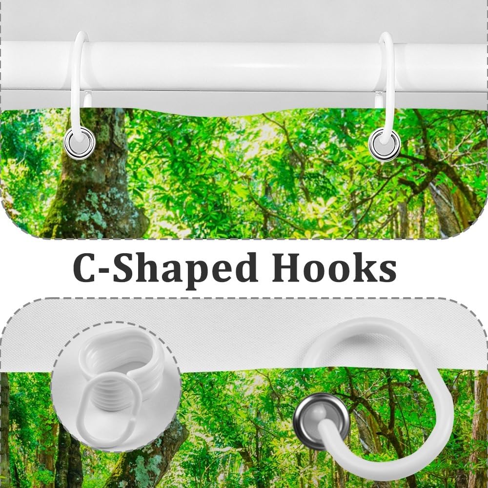 60x72inch Waterfall Shower Curtain Tropic Landscape Stream Flowing Over Rocks in Forest Woodland Nature Scenery Bathroom Set Spring Summer Green Plant Bath Curtain Fabric Polyester with Hooks (60"W x 72"L (Pack of 1) / Green04)