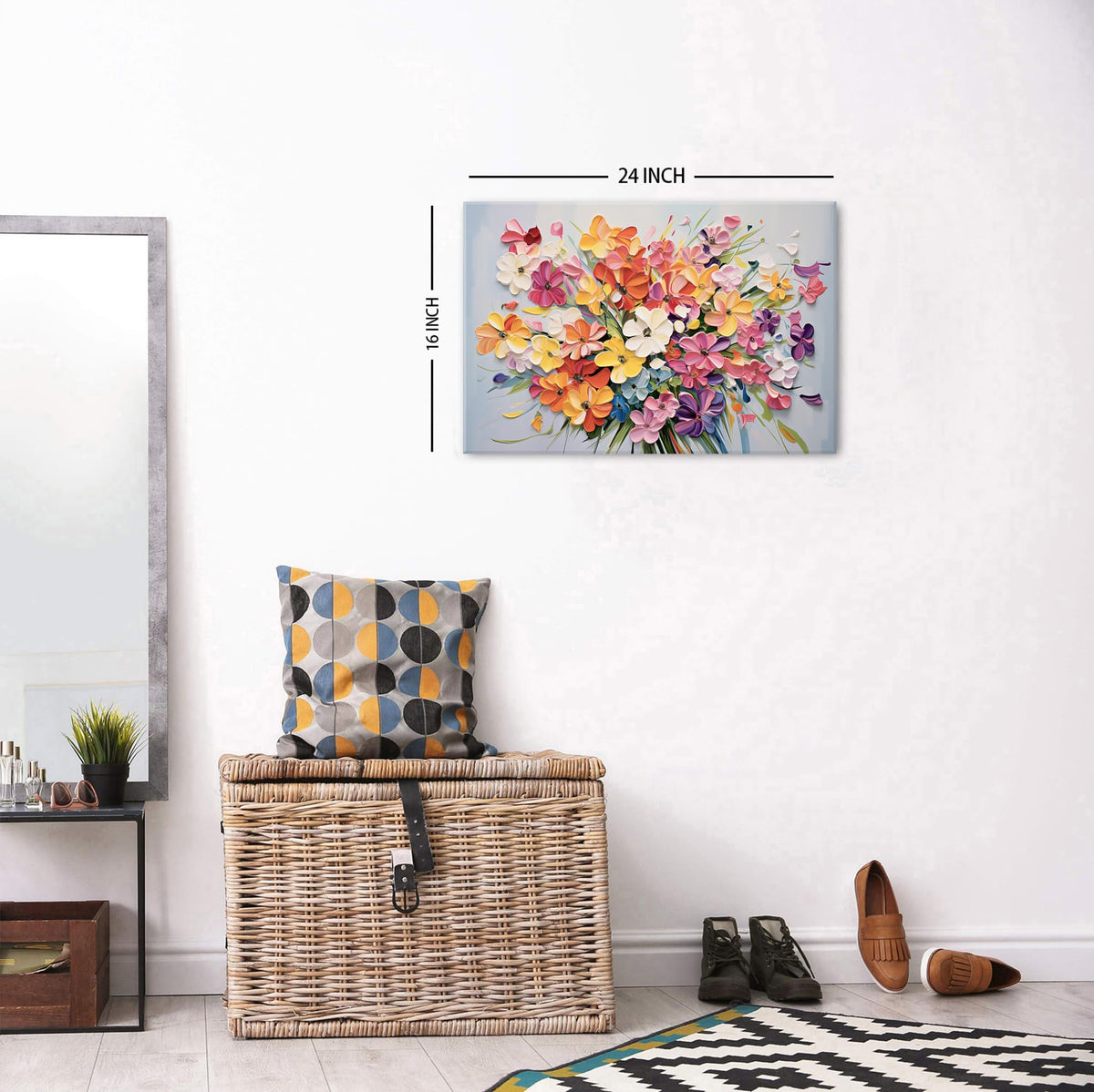 Abstract Floral Wall Art Bathroom Wall Decor Colorful Pink Orange Flower Prints Daisy Wildflower Painting Bedroom Watercolor Natural Botanical Poster Artwork for Living Room Home Decorations 16x24" (24"L x 16"W / Flower-1)