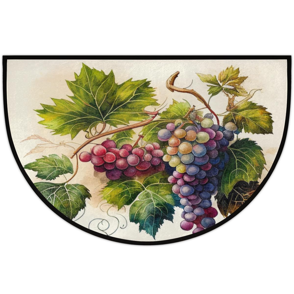 Hand Painting Fruit Grape Half Round Doormat Washable Semi Circle Area Rug Non Slip Absorbent Half Moon Rugs for Indoor Outdoor Kitchen Bathroom Bedroom Living Room Fireplace Floor Carpet Decor (B09:grape)