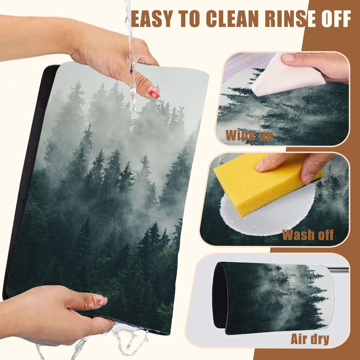 Foggy Forest Coffee Mat Absorbent Dish Drying Mat for Kitchen Counter Hide Stain Rubber Backed Coffee Bar Accessories Fit Under Espresso Machine Dish Drainer (11.8" x 19.7")