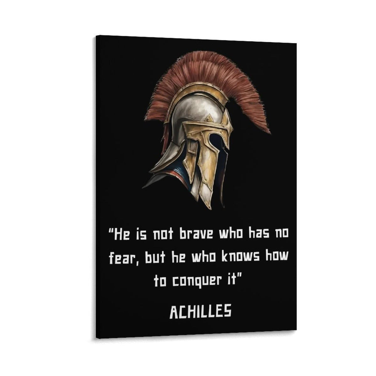 Achilles Brave Conquer Fear Motivational Quote Canvas Printing Wall Art Prints Wall Decor Posters Greek Warrior Helmet Minimalist Black Living Room Bedroom Office Gym 20x30inch (style-45 / 20x30inch(50x75cm) Frame)