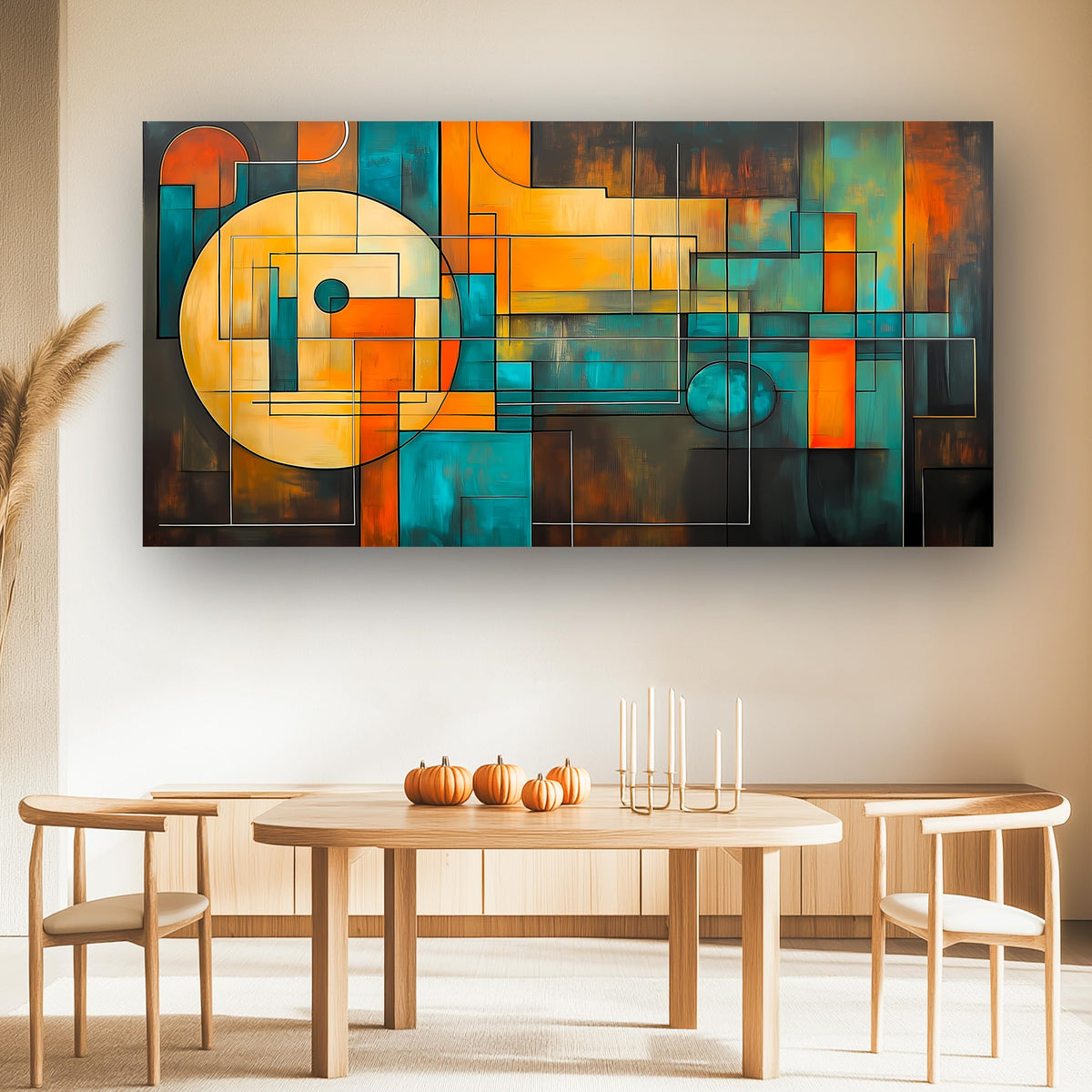 Geometric Abstract Wall Art Abstract Oil Painting Wall Art Bedroom Living Room Exquisite Office Wall Decor Hanging Racks Modern Art Works Photo Frames 20 x 40 Inches (40"L x 20"W / Green and blue geometric shapes)