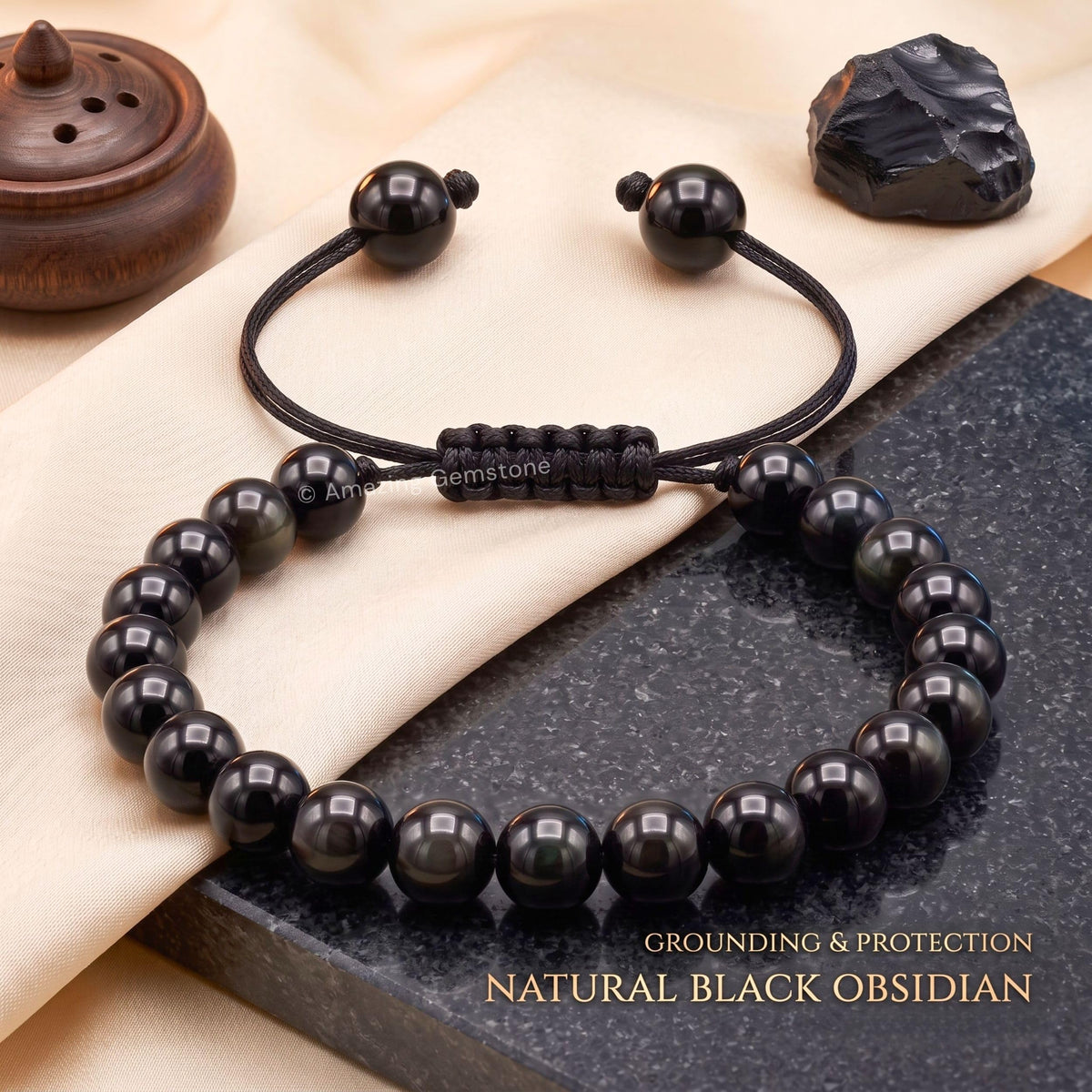 Black Obsidian Bracelet for Women Men's Gifts (Black Obsidian)