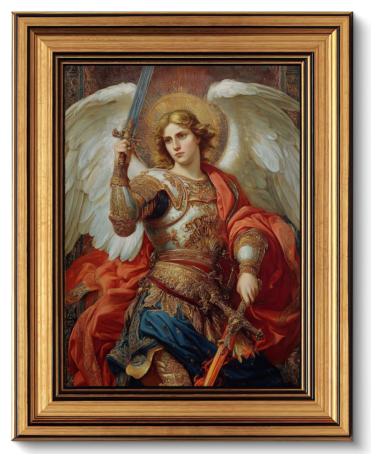 Vintage Gold Framed Archangel Michael Canvas Wall Art 9x11In (Archangel D / 11"L x 9"W)