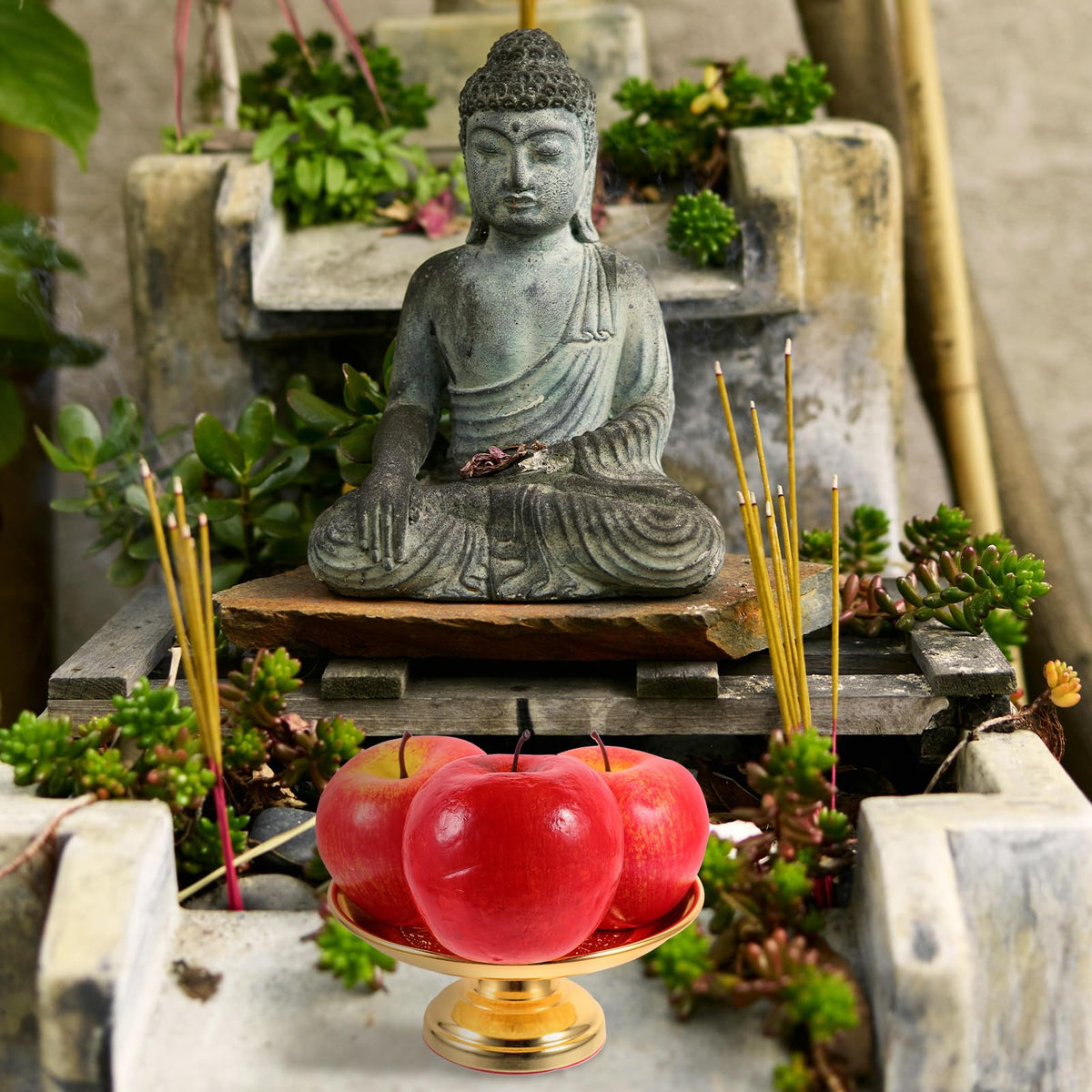Lotus Fruit Plate Tribute Storage Tray 5.90X5.90X2.59In Decorative Offering Plate for Buddhist Ceremony Home D Cor (Golden / 15X15CM)