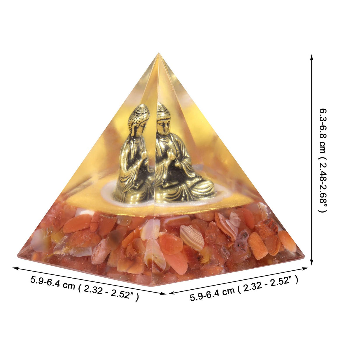 Hand Carved Carnelian Buddha Statue Orgone Crystal Pyramid (Red)
