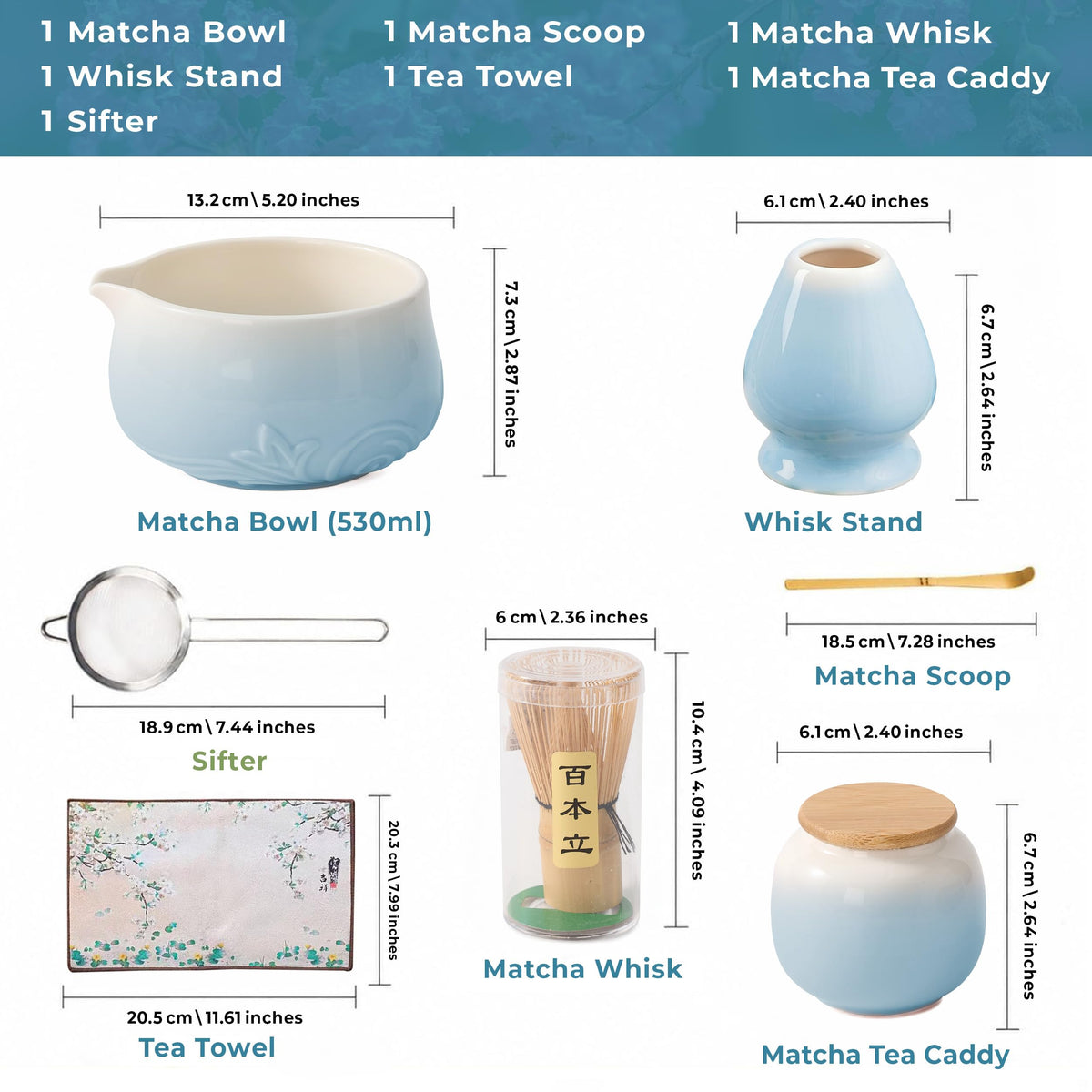 18 OZ Matcha Whisk Set (Blue)