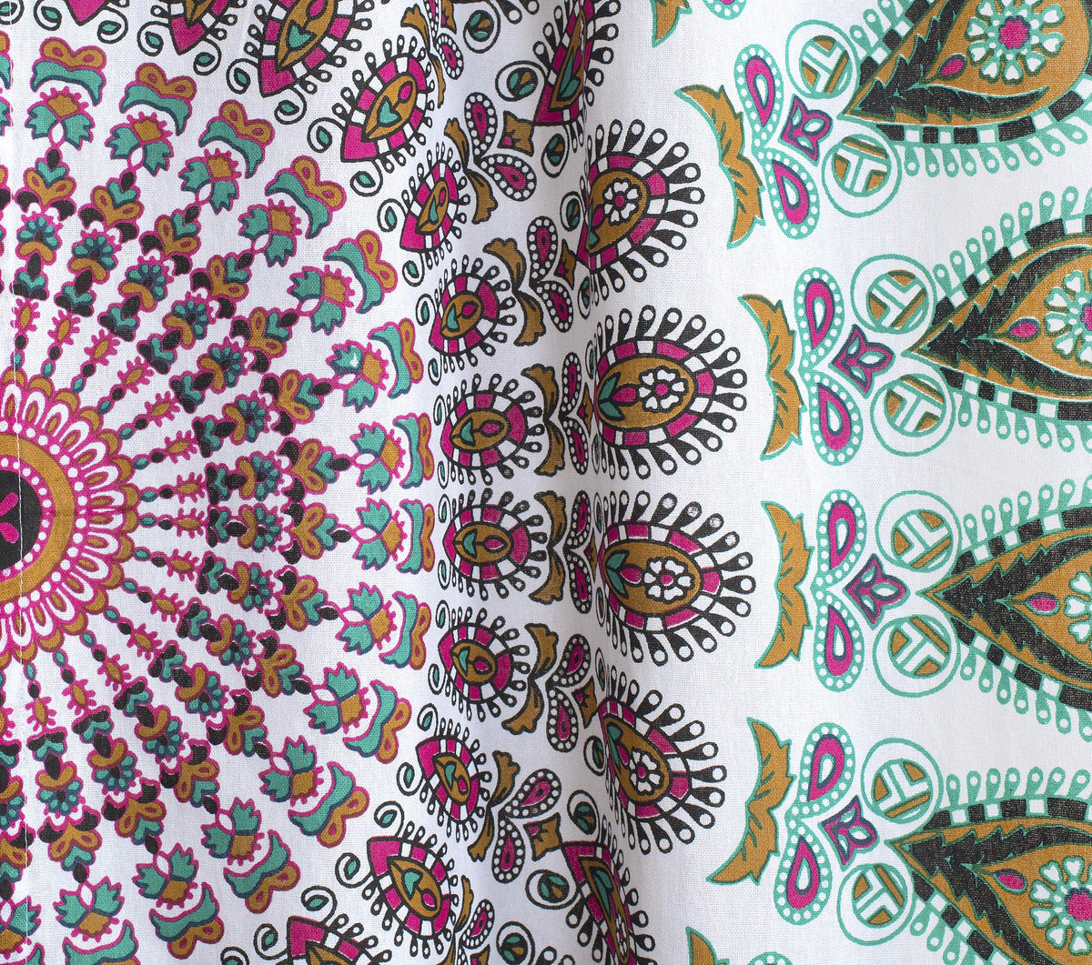 Indian Hippie Bohemian Beautiful Peacock Mandala Curtain Panels White Multicolor (White Multicolor / 84"W x 100"L (Pack of 2))