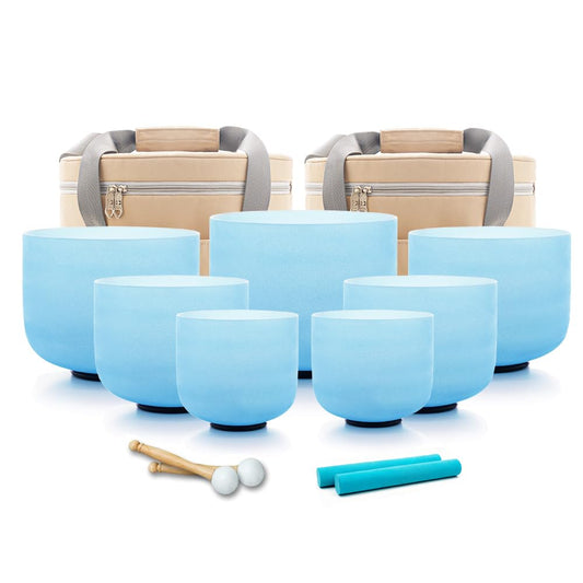 432Hz Crystal Singing Bowl Set (6-12inch 432hz Blue 7PCS)