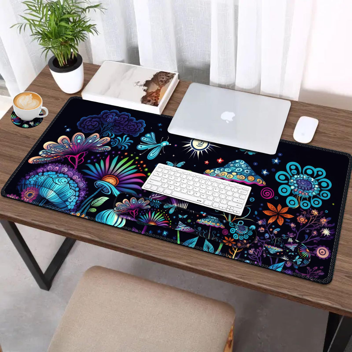 Large Gaming Mouse Pad Set (Colorful Abstract Mushrooms)