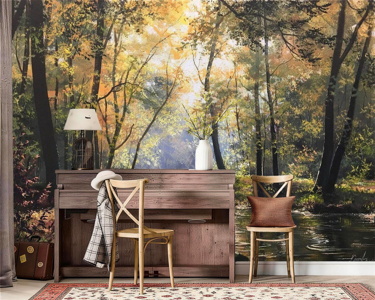 Peel and Stick Wall Mural Wallpaper Forest 136"×96" Decor G01 (G01 / 136" x 96")