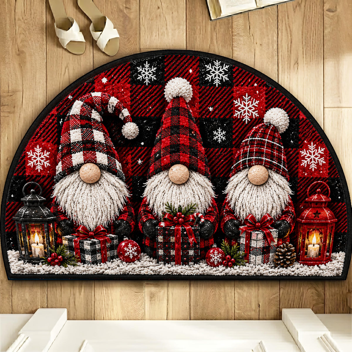Christmas Gnome Half Round Doormat 35.4 x 23.6 Inch (Three Dwarfs / 1'11" x 2'11" (Semicircular))