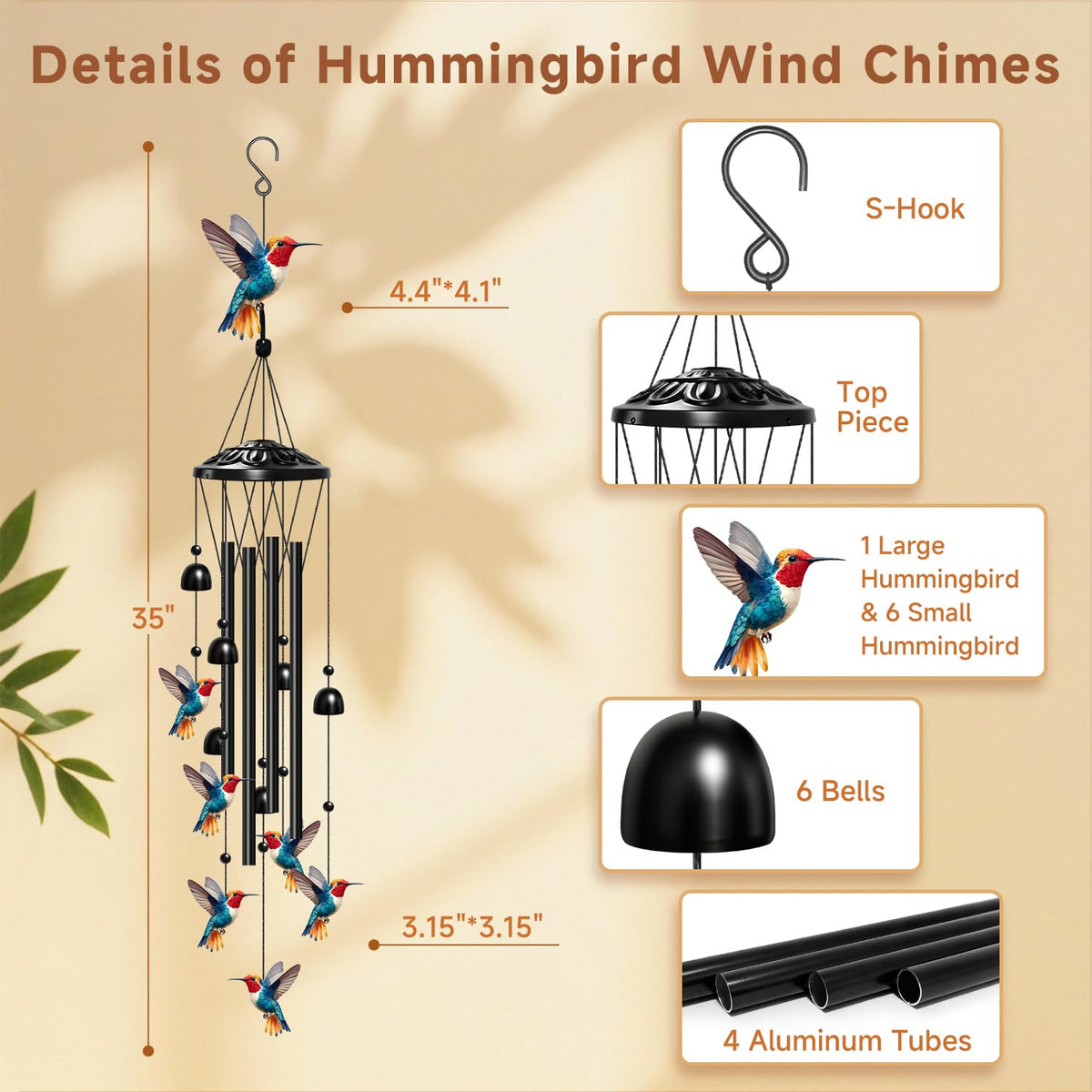 Hummingbird Wind Chimes for Outside (Hummingbird)