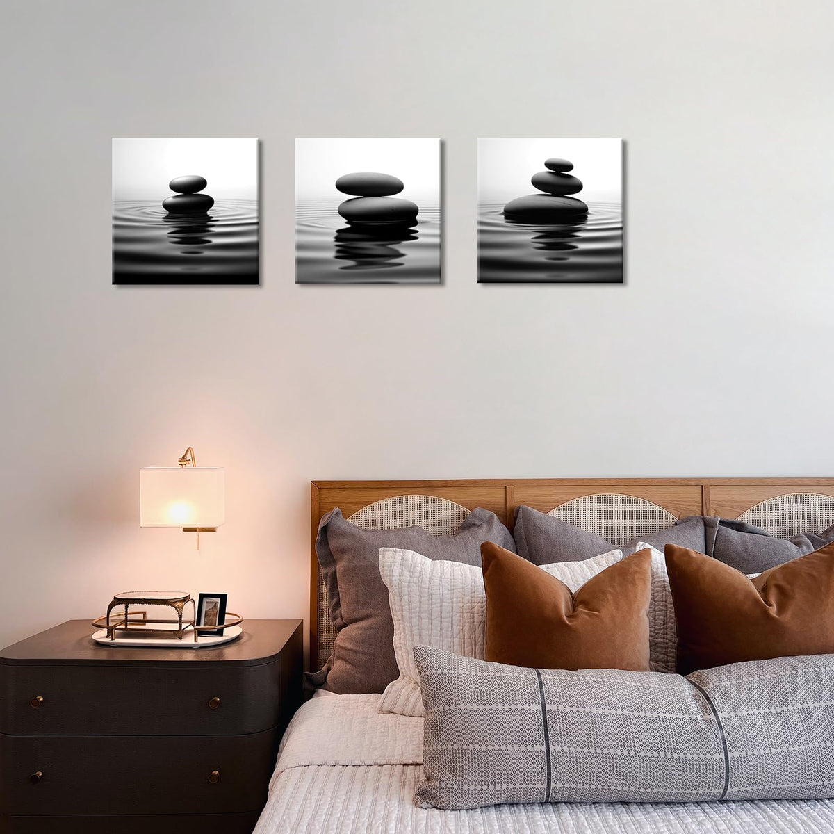 Black and White Zen Stone Wall Art Zen Stone Picture Bathroom Spa Room Wall Decor Relaxing Canvas Wall Art for Spa Massage Treatment Bedroom Yoga Room Decor (Zen 03 / 20"L x 20"W)
