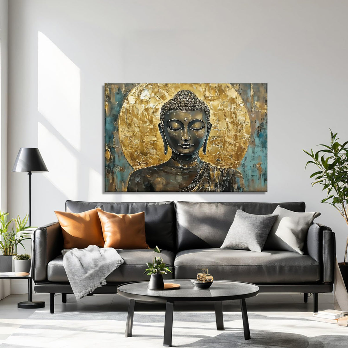 Buddha Canvas Wall Art Zen Wall Decor Bronze Buddha Pictures Religious Painting Vintage Gold Prints Meditation Spiritual Room Bathroom Living Room Office Decor Framed (30"L x 20"W / Buddha-9)