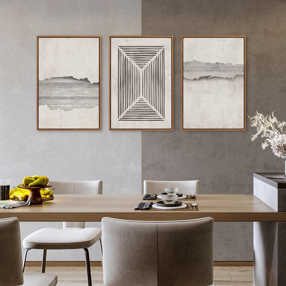 Abstract Modern Framed Canvas Wall Art Set (Abstract Line / 16"L x 24"W)