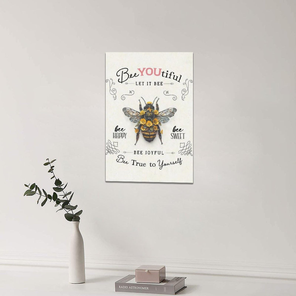 Bee Wall Art Farmhouse Sunflower Honey Bee Pictures Wall Decor Inspirational Positive Quotes Canvas Painting Home Modern Artwork Decorations Framed for Living Room Bedroom Bathroom Office 16 x 24 inch (24"L x 16"W / Bee)