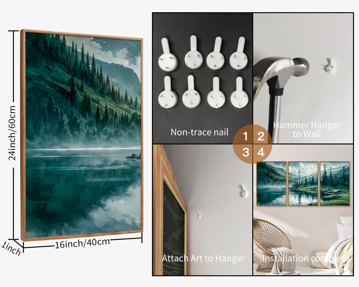 Large Nature Forest Framed Canvas Wall Art Set (Mountain Forest / 24"L x 16"W)
