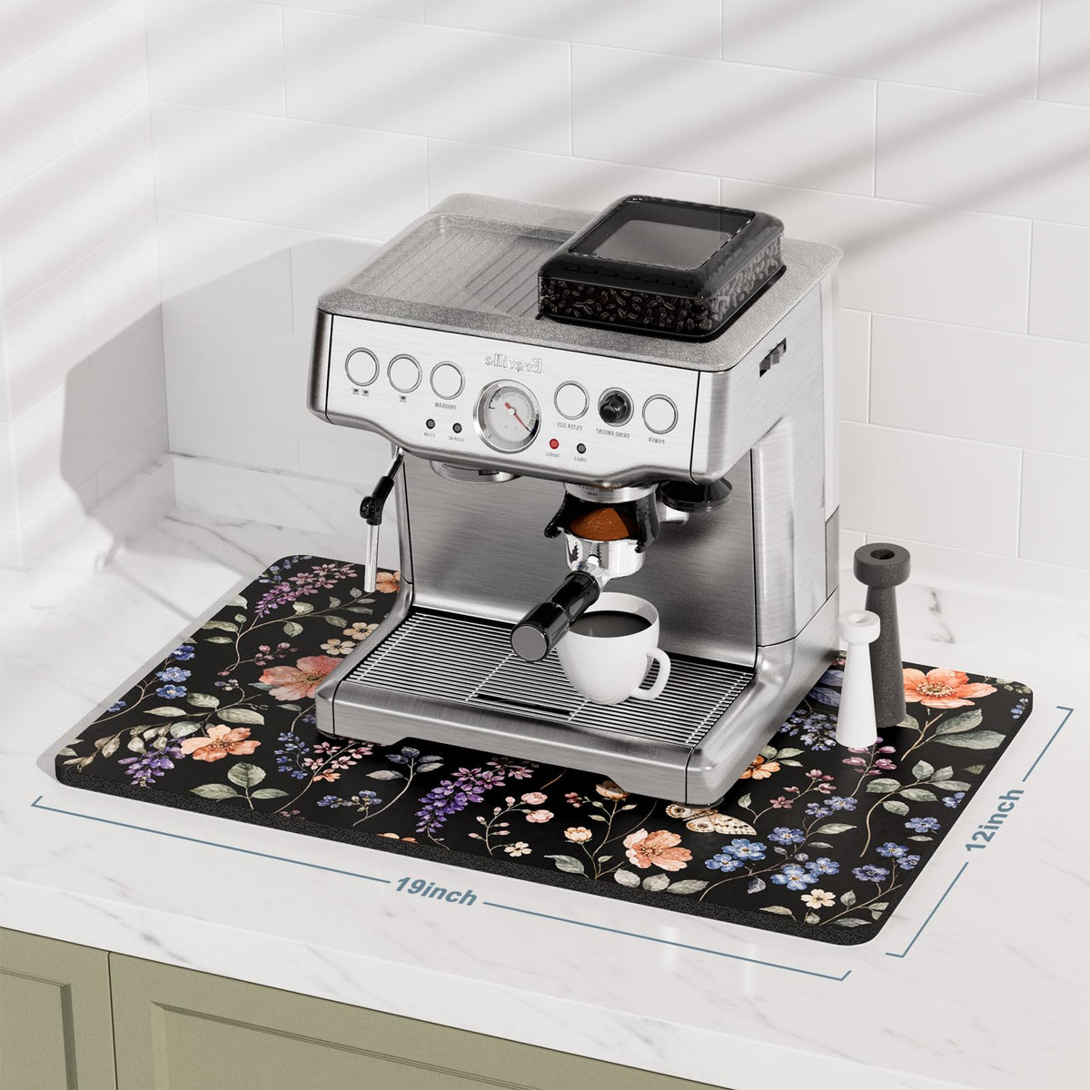 Coffee Mat 12" x 19" Coffee Bar Mats for Espresso Machine Station Accessories and Organizer (Watercolor Wildflower / 12" x 19")