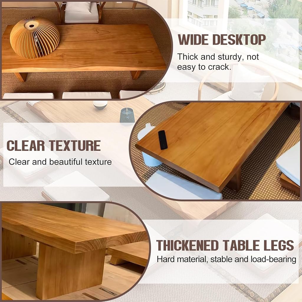 55" Solid Wood Japanese Floor Table (Natural Wood / 140*60*35cm)