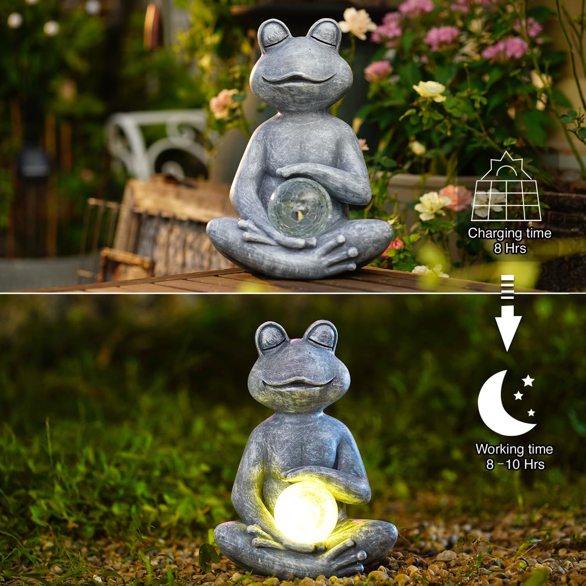 Frog Statue with Solar Gazing Ball Lights (Gray)