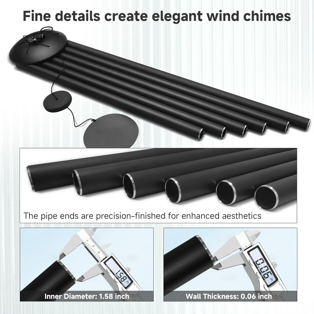 78" Extra Large Wind Chimes for Outside (Black / 78")