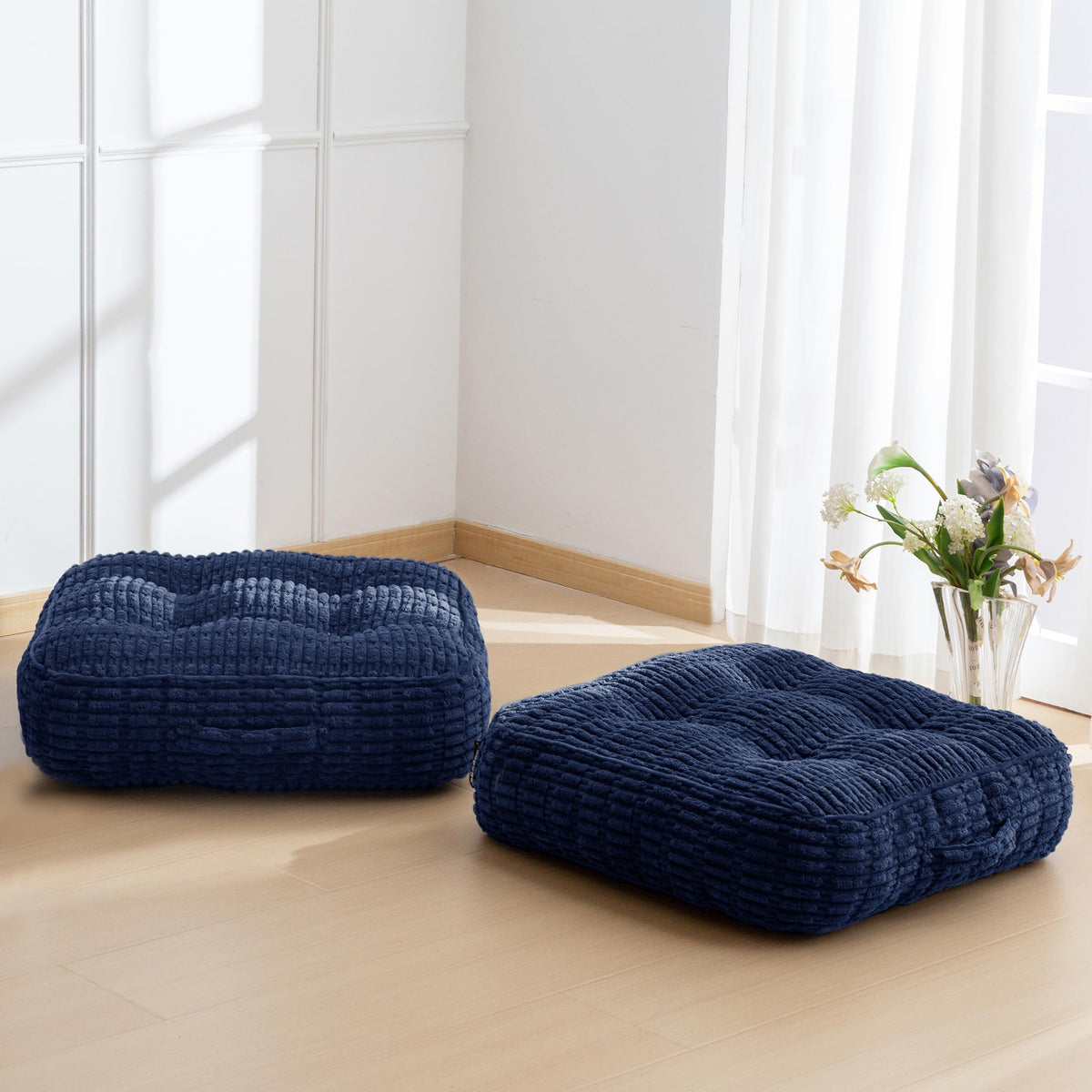 6" Floor Pillow Cushion for Adults (Square Navy / 6" Thick(Pack of 2))