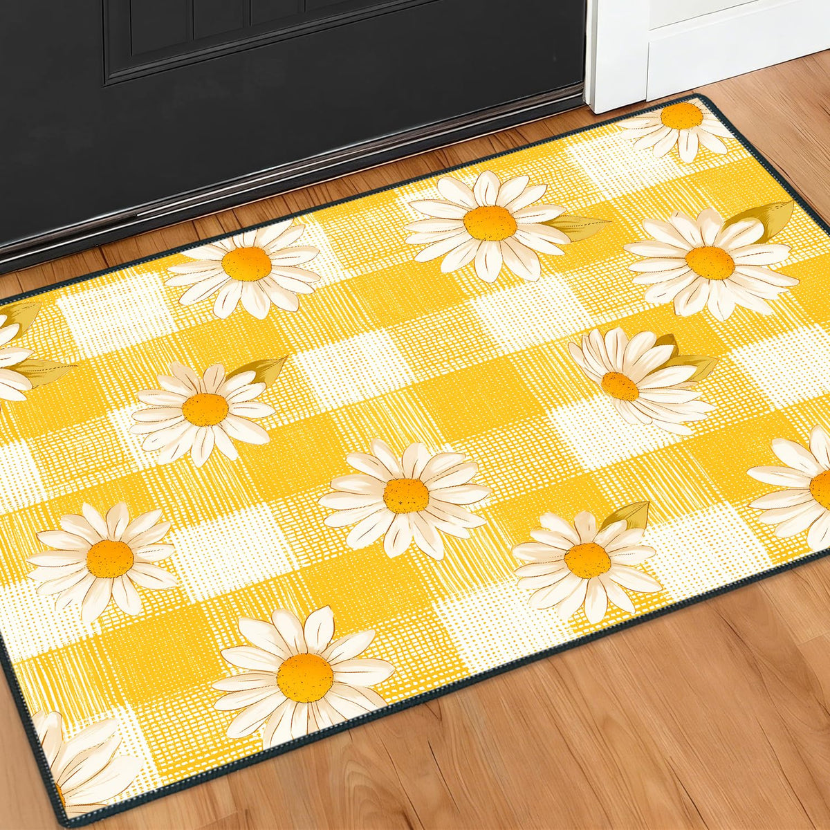 2x3FT Yellow Gingham Daisy Area Rug (#7 / 2' x 3' (Rectangular))