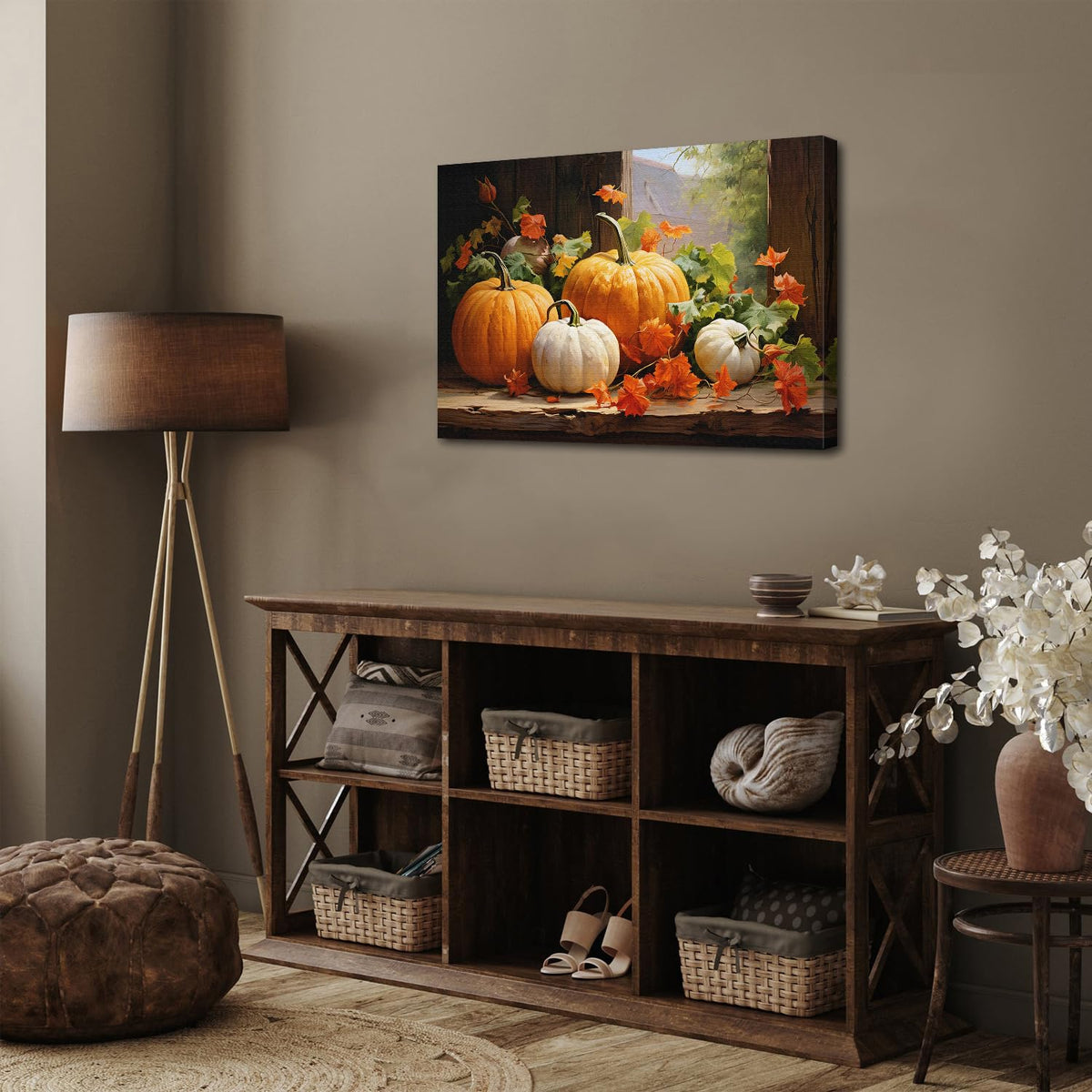 Pumpkin Canvas Wall Art Fall Pictures Maple Leaf Autumn Decor Thanksgiving Wall Framed Prints Rustic Halloween Themed Wall Decor Modern Artwork for Living Room Kitchen Bedroom Home Decorations 16x24” (24"L x 16"W / pumpkin)