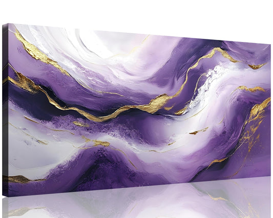 1 Pcs Purple Wall Art Purple Pictures for Wall Plum Color and Gold Abstract Canvas Picture Print on Canvas Plum Color Pictures for Bedroom for Room Decor Stretched and Framed 12x24 inch (24"L x 12"W / Purple Gold)