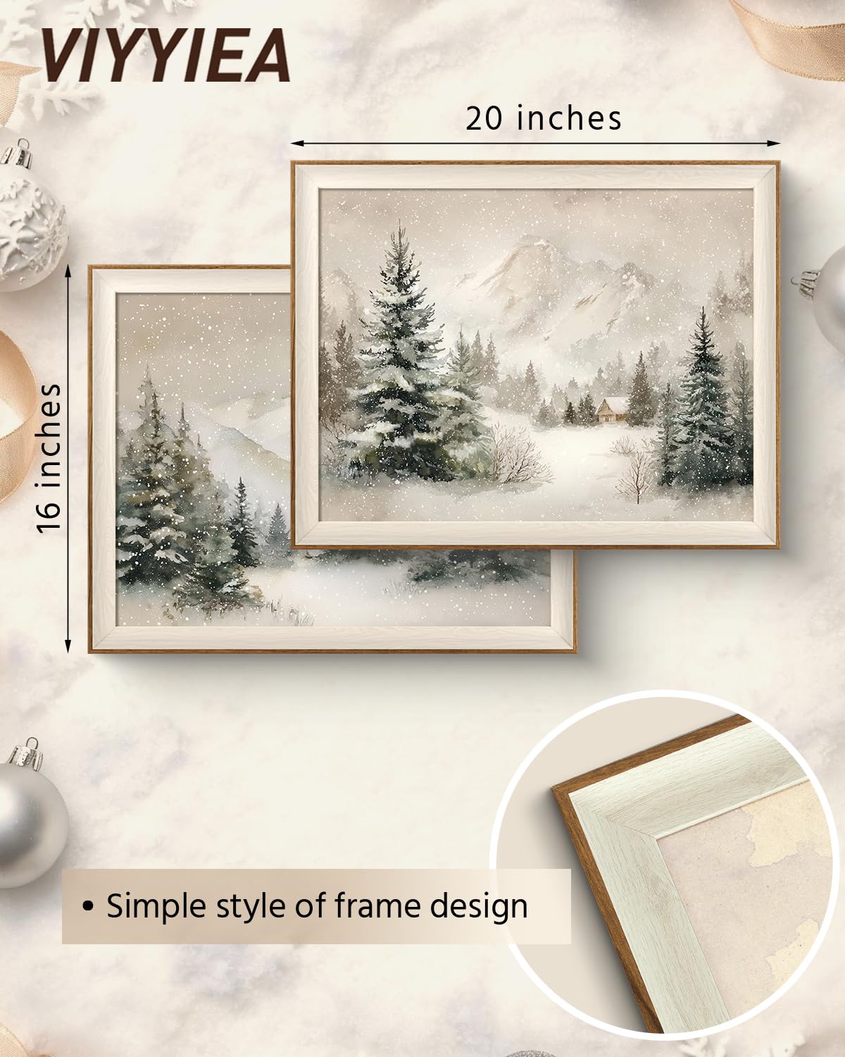 Framed Christmas Snow Forest Landscape Wall Art Set (Watercolor Forest / 16"L x 20"W)