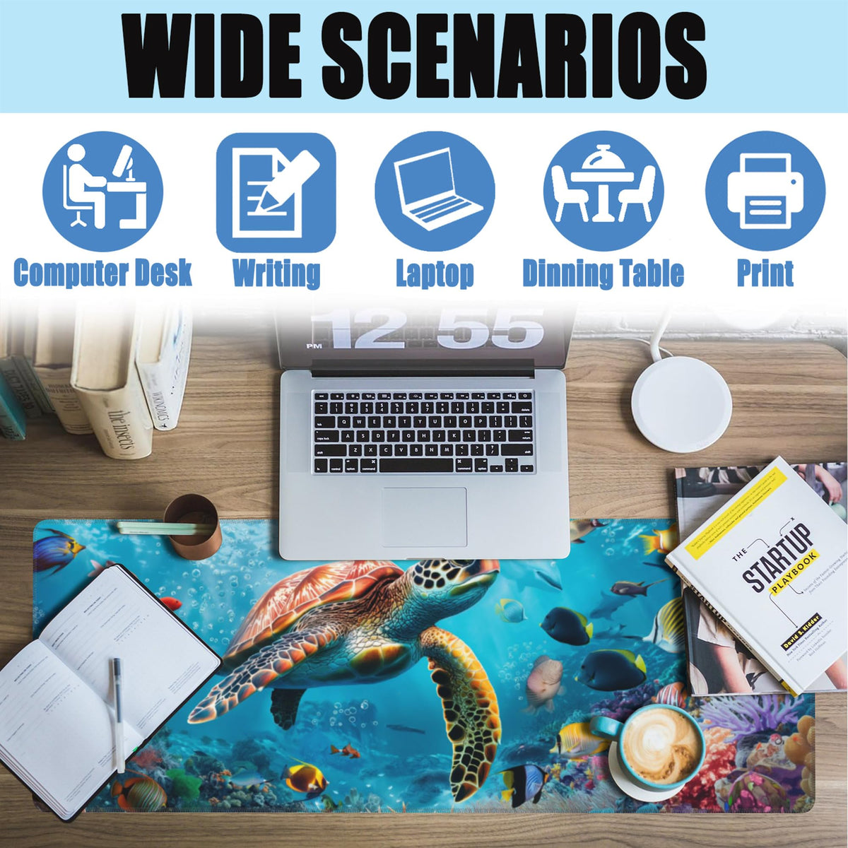 XL Mouse Pad Sea Turtle with Colorful Fish Large Gaming Mouse Pad (11.8" x 31.5" / Sea Turtle With Colorful Fish)