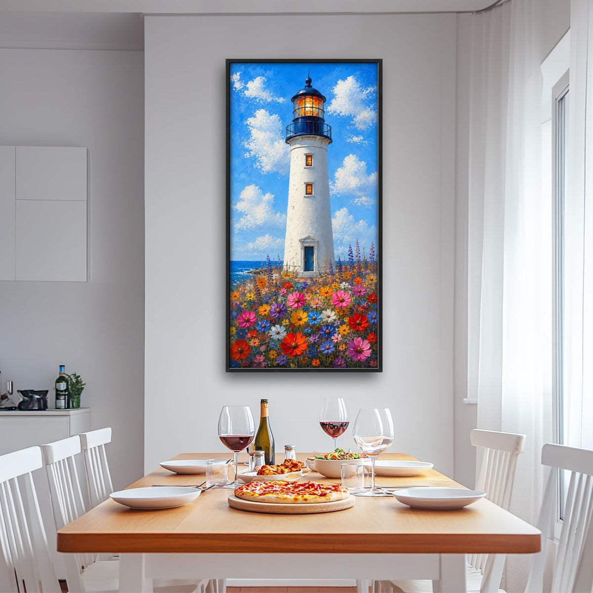 Lighthouse Large Vertical Wall Art Coastal Nautical Ocean Wall Decor Canvas Framed Pictures Painting Artwork For Living Room Bathroom Bedroom 30"X60" (Lighthouse Flower / 60"L x 30"W)